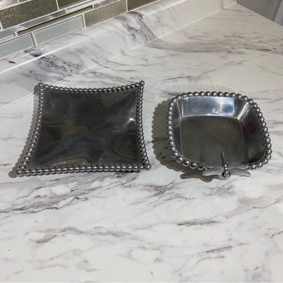 Vintage Mud Pie Silver Tray set Dragon Fly details Candy dish fragrance tray Y2K - Picture 1 of 7
